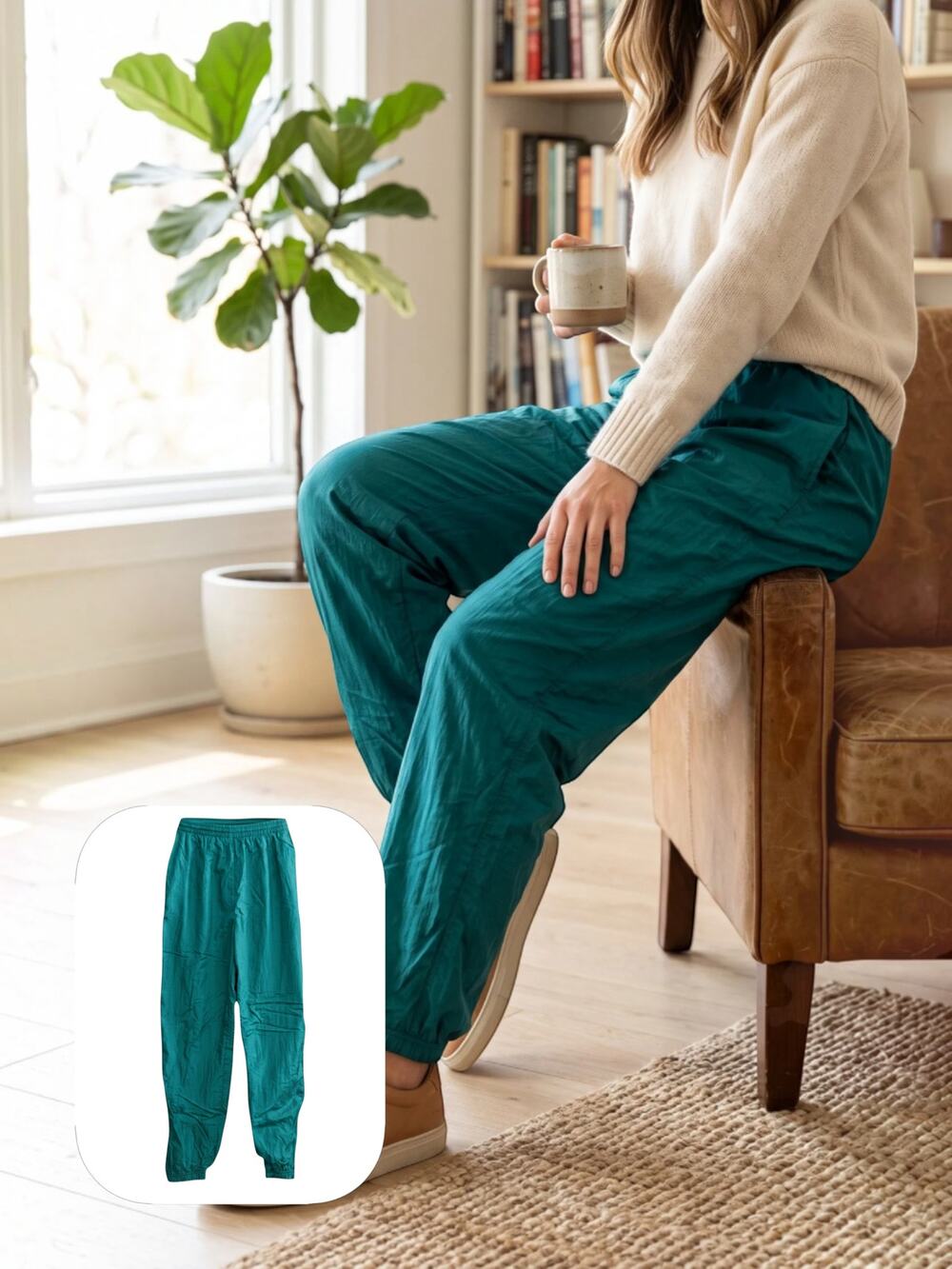 VTG 90s Bright Green Women's M Ankle-Zipper Stretch Drawstring Track Pants